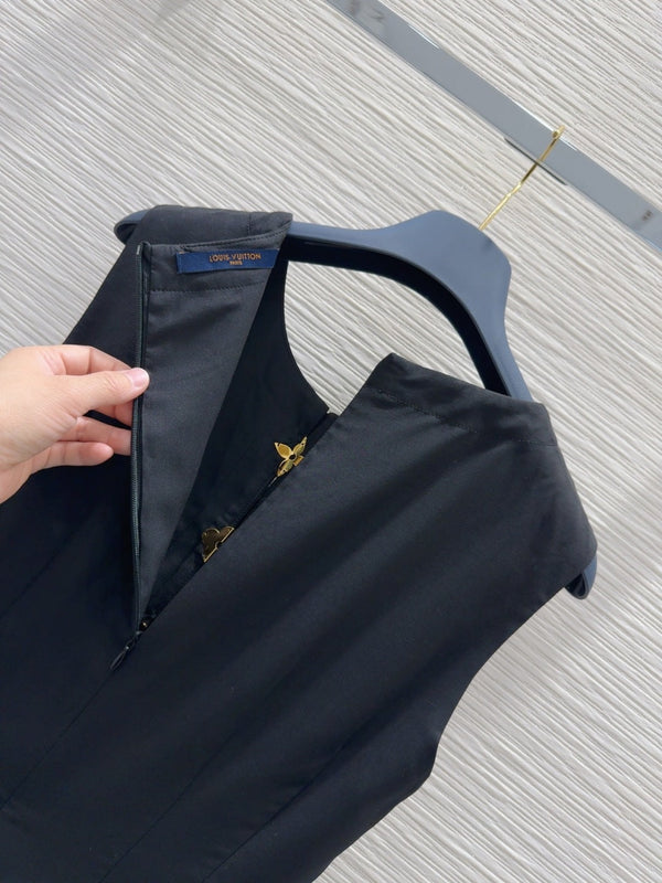 LV 25 Flower Vest Dress Black Tencel