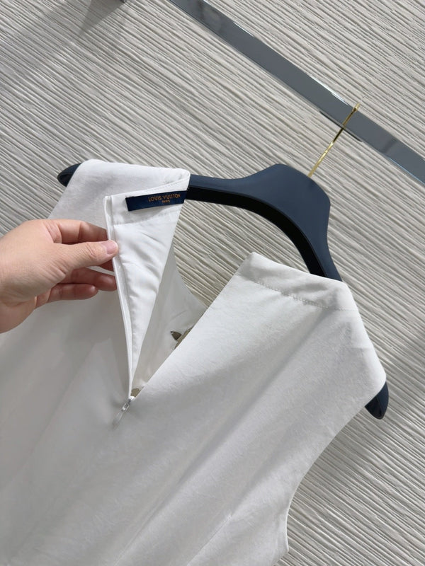 LV 25 Flower Vest Dress White Tencel