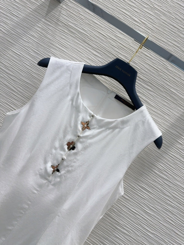 LV 25 Flower Vest Dress White Tencel