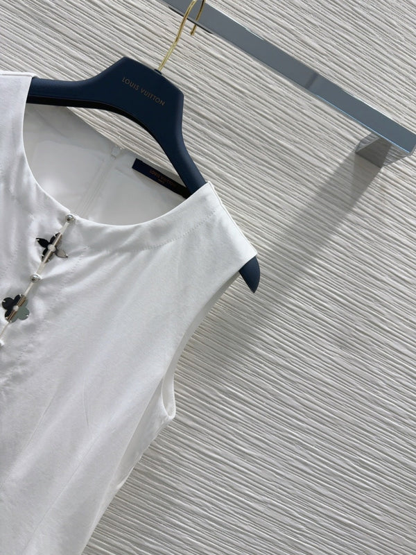 LV 25 Flower Vest Dress White Tencel