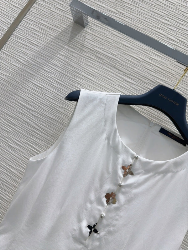 LV 25 Flower Vest Dress White Tencel