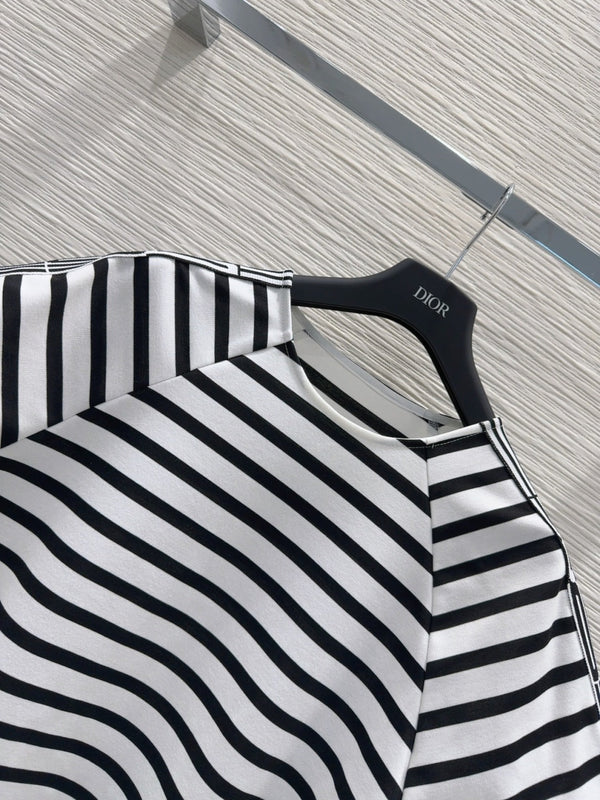 CD 2025 Striped Dress Black White Cotton