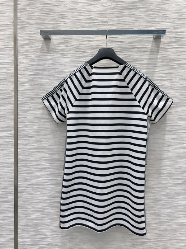 CD 2025 Striped Dress Black White Cotton