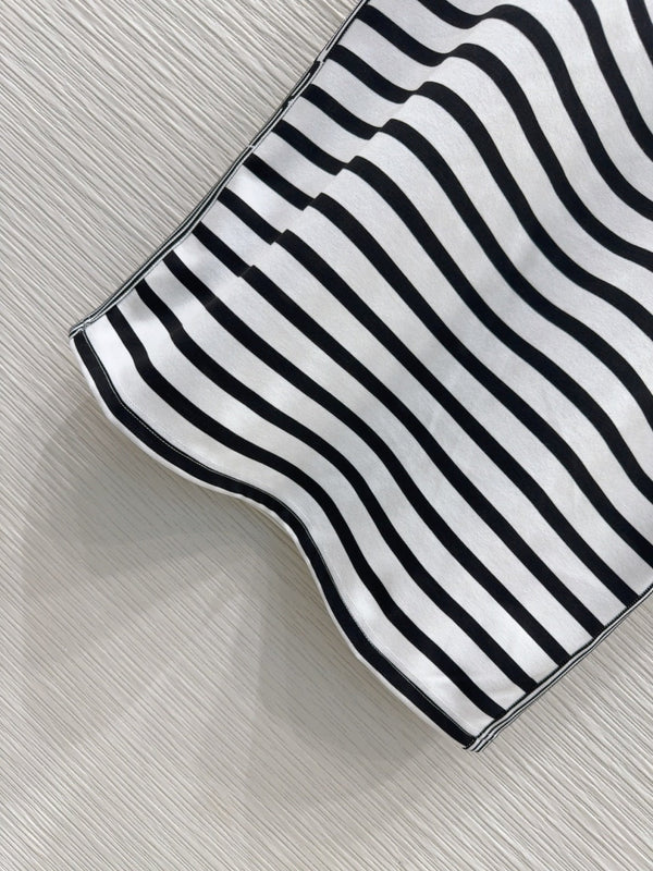 CD 2025 Striped Dress Black White Cotton
