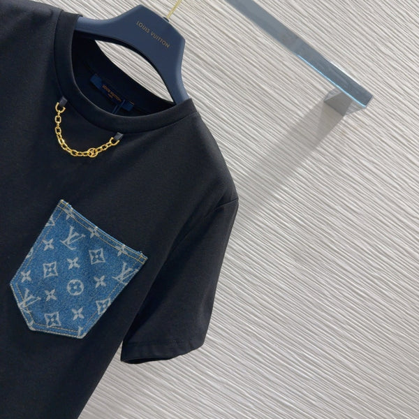 LV 25 Denim Pocket T-shirt Black Cotton