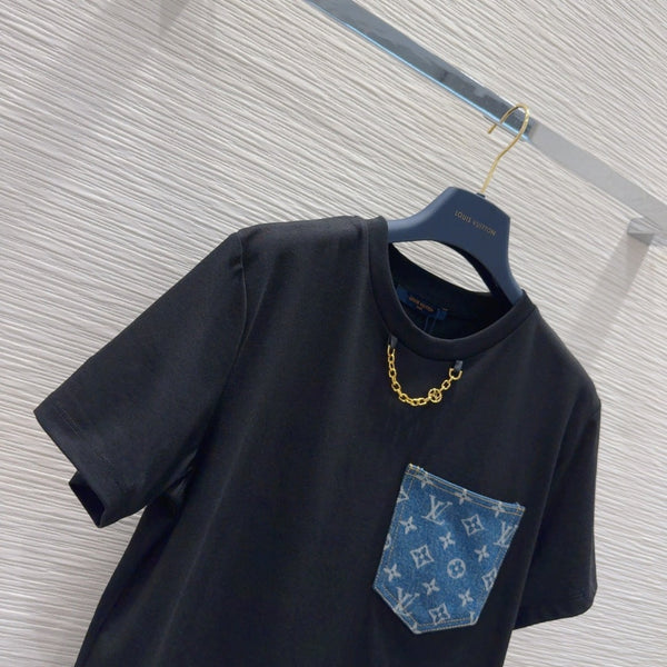 LV 25 Denim Pocket T-shirt Black Cotton