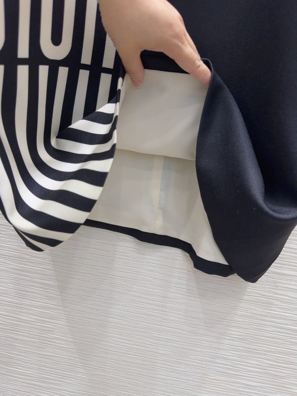 CD 2025 Suspender Skirt Black White Polyester