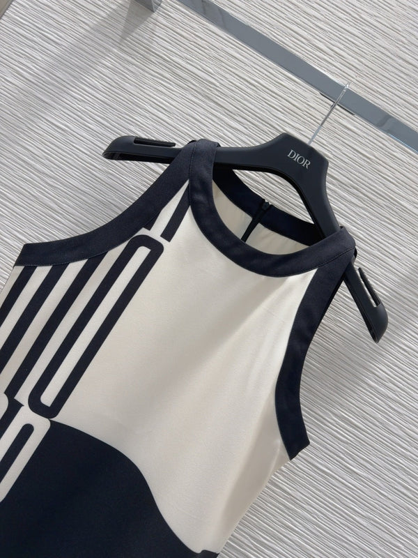 CD 2025 Suspender Skirt Black White Polyester