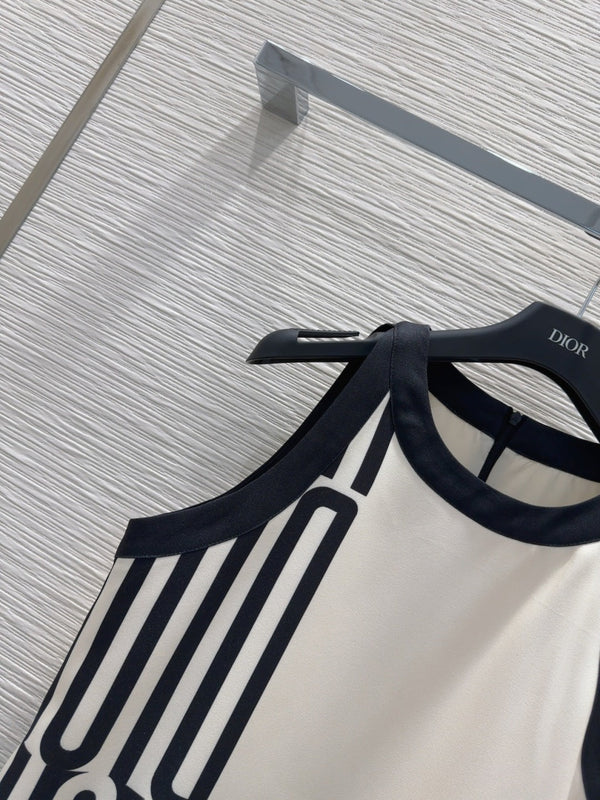 CD 2025 Suspender Skirt Black White Polyester