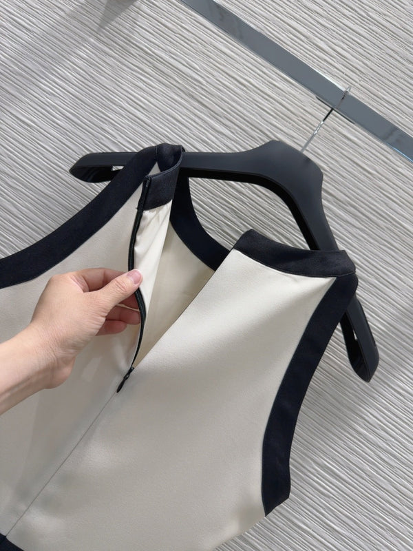 CD 2025 Suspender Skirt Black White Polyester