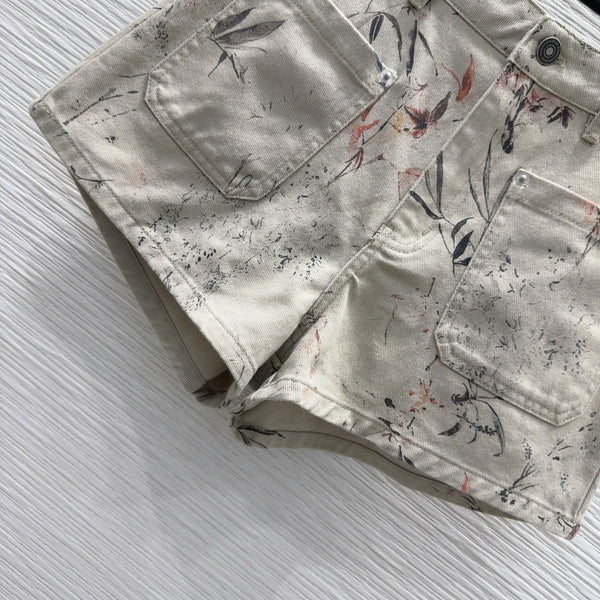 CD 25 Ink And Floral Short Beige Cotton