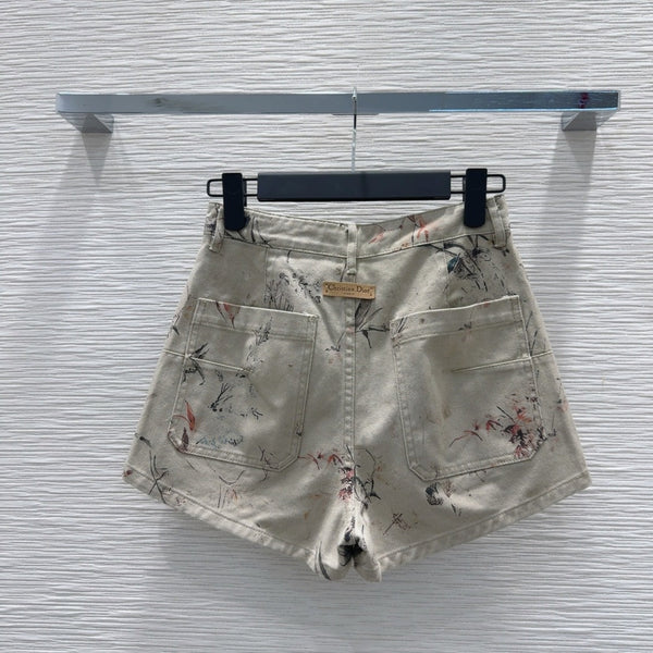 CD 25 Ink And Floral Short Beige Cotton