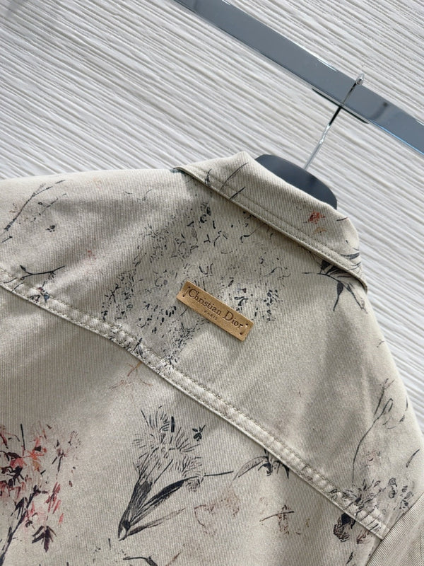 CD 25 Ink And Floral Short Jacket Beige Cotton