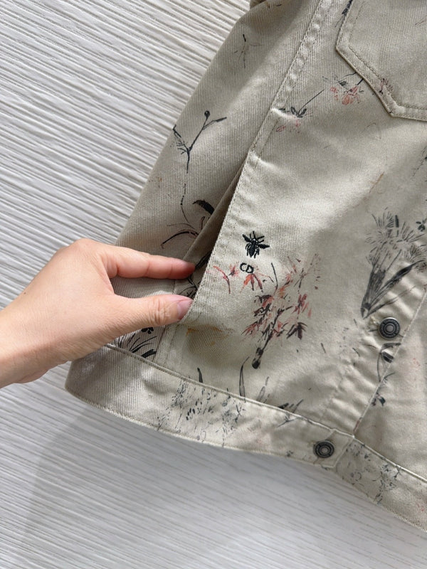 CD 25 Ink And Floral Short Jacket Beige Cotton