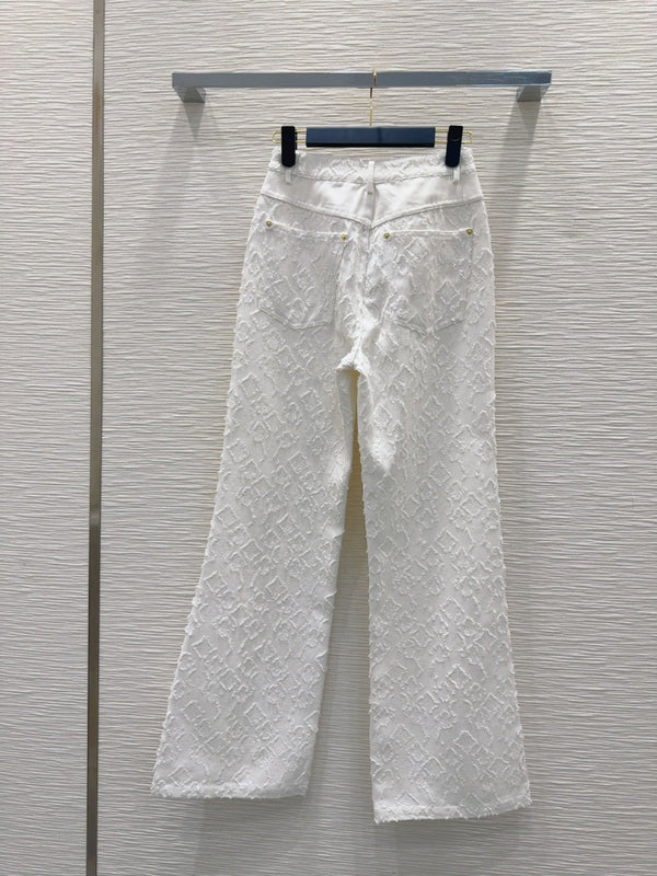 LV 25S Metal Pants Zipper Pants White Cotton