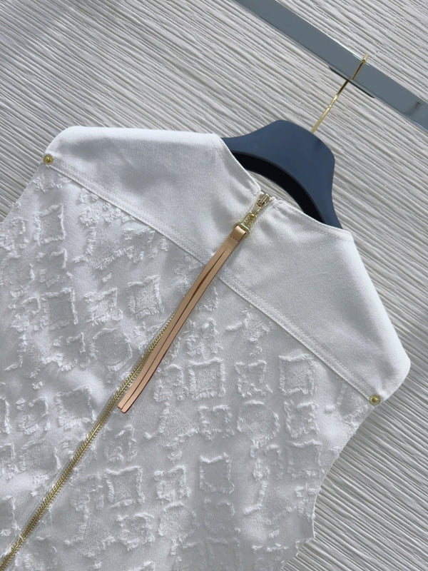 LV 25S Back Zipper Cute Vest Dress White Cotton
