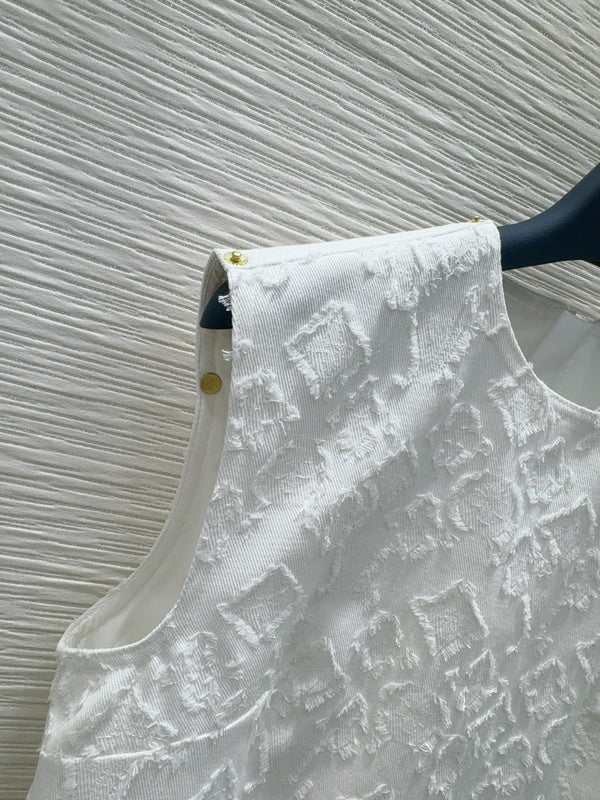 LV 25S Back Zipper Cute Vest Dress White Cotton