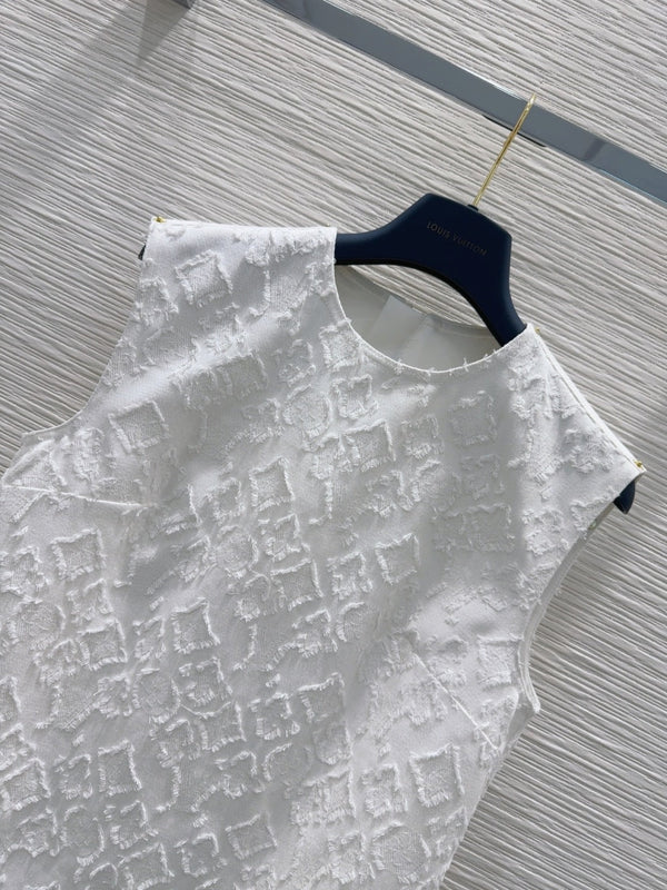 LV 25S Back Zipper Cute Vest Dress White Cotton