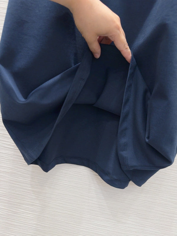 LV 25 Metal Zipper Decoration On The Left Shoulder Dress Blue Cotton