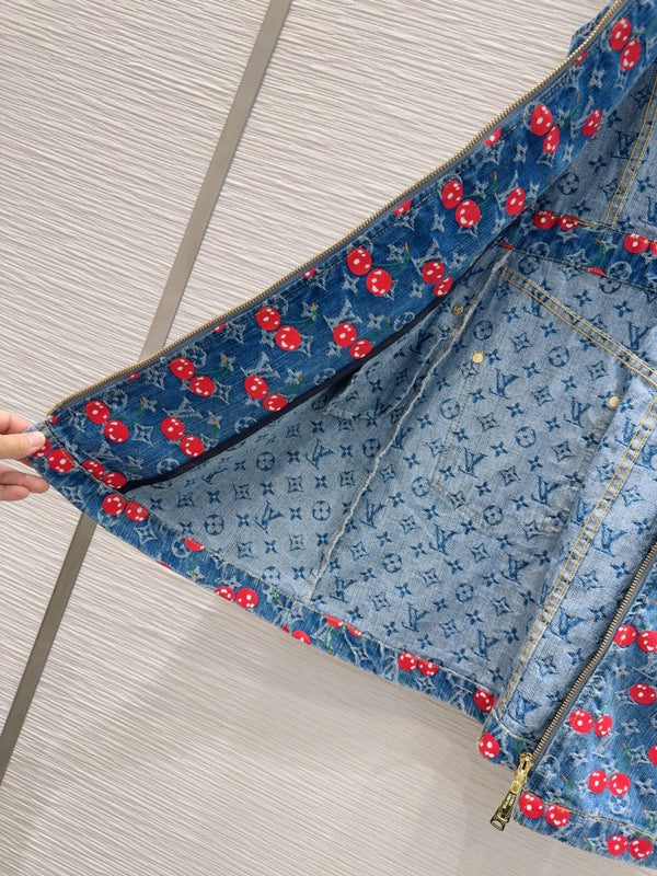 LV 25 Cherry Denim Vest Abito Blu Cotone