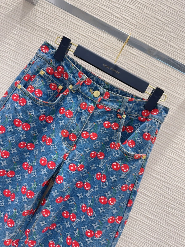 LV 25 Cherry Denim Pants Blue Cotton