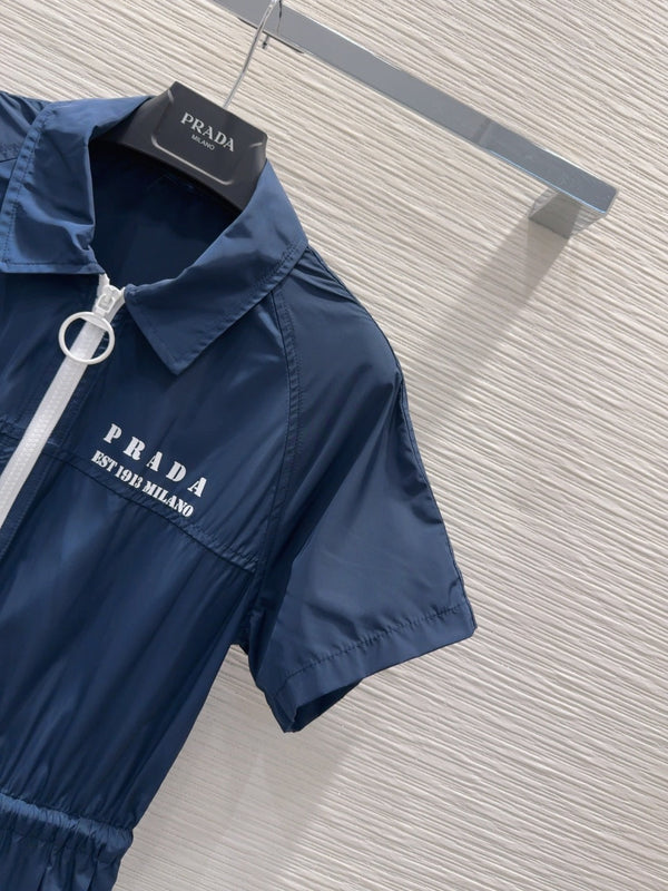 Prada 2025 Shirt Dress Navy Blue Polyester