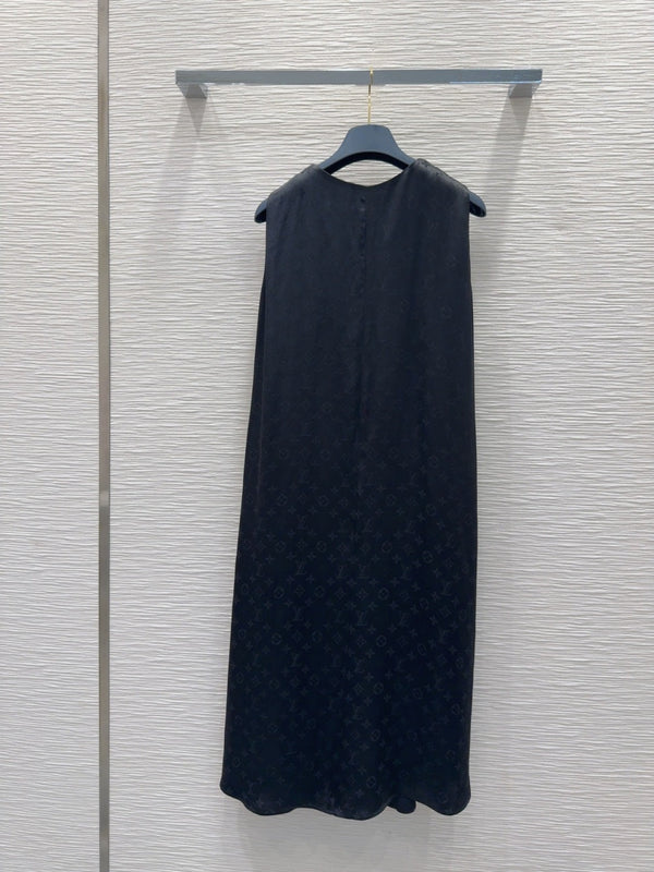 LV 25 Custom Zipper Collar Dress Black White Viscose Rayon