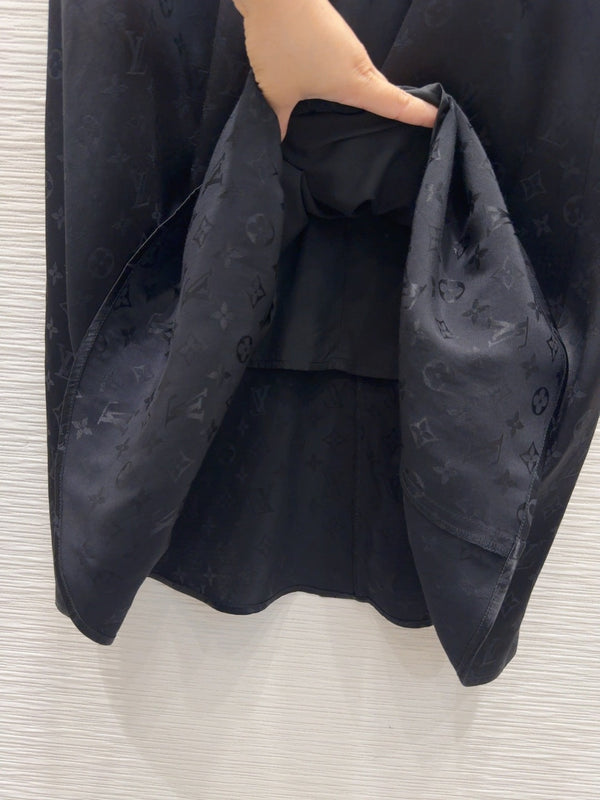 LV 25 Custom Zipper Collar Dress Black White Viscose Rayon