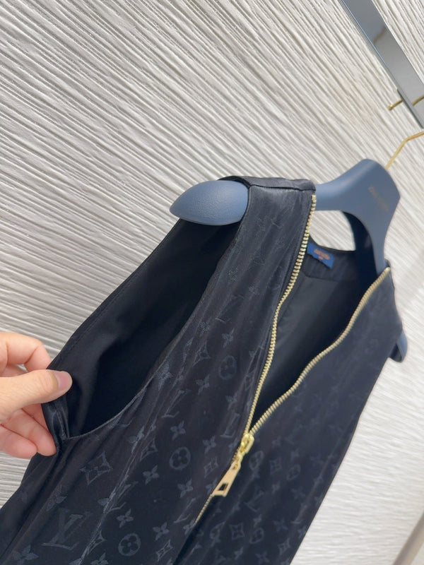 LV 25 Custom Zipper Collar Dress Black White Viscose Rayon