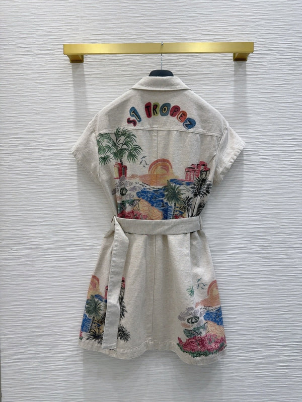 CD 2025 Shirt Dress Beige with Colorful Cotton