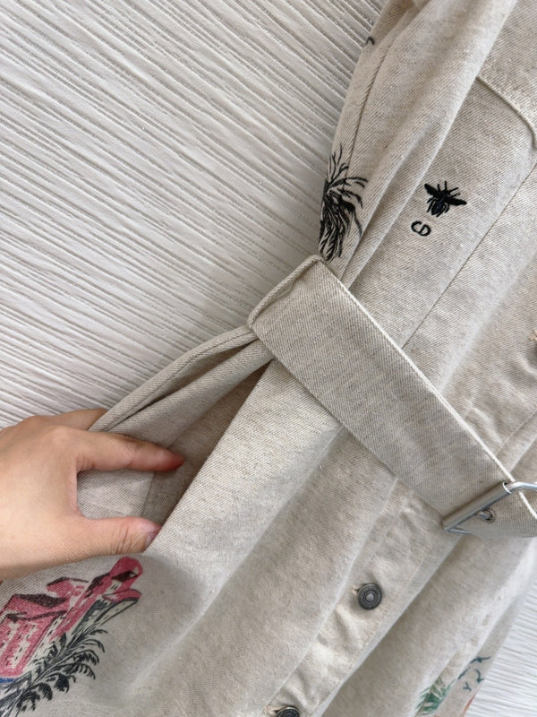 CD 2025 Shirt Dress Beige with Colorful Cotton