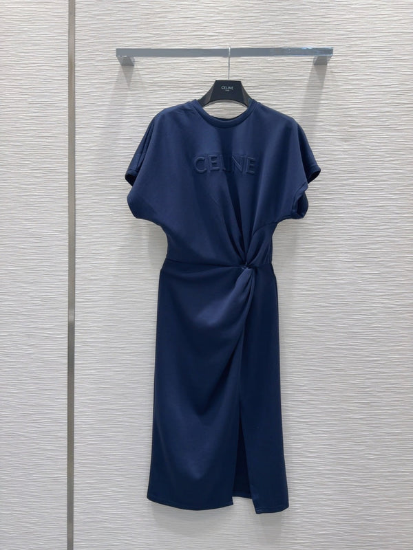 Celine 25 Twisted Waist Dress Navy Blue Cotton