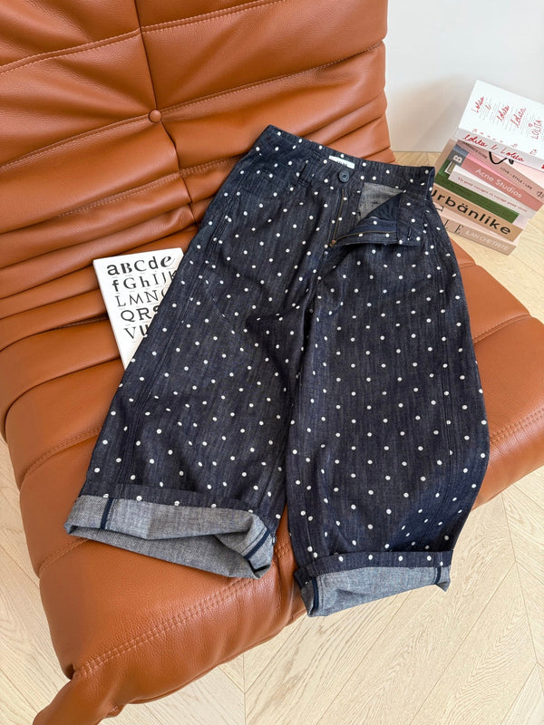 Celine 25 Polka-dot Pants Navy Blue Cotton