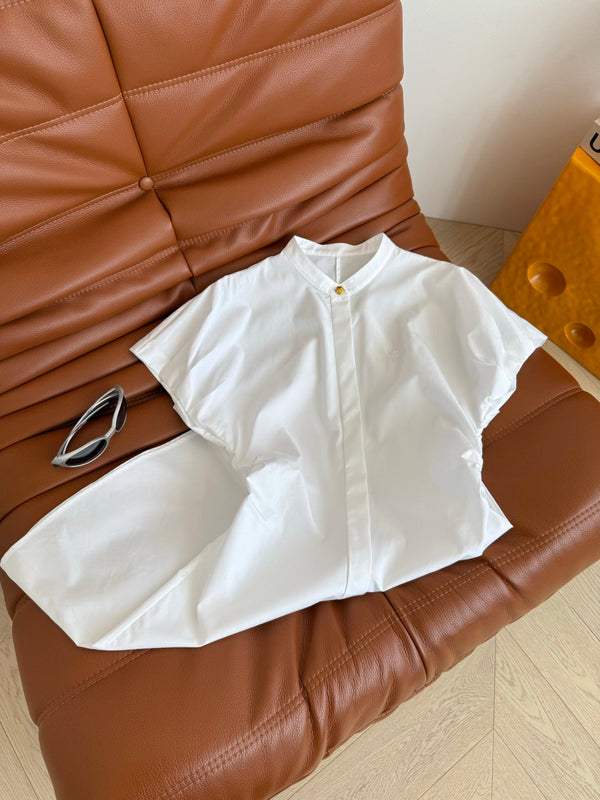 Celine 25 Flying Sleeve Waist Dress White Cotton