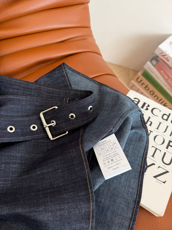 CD 25 Short-sleeved Denim Dress Indigo Blue Cotton