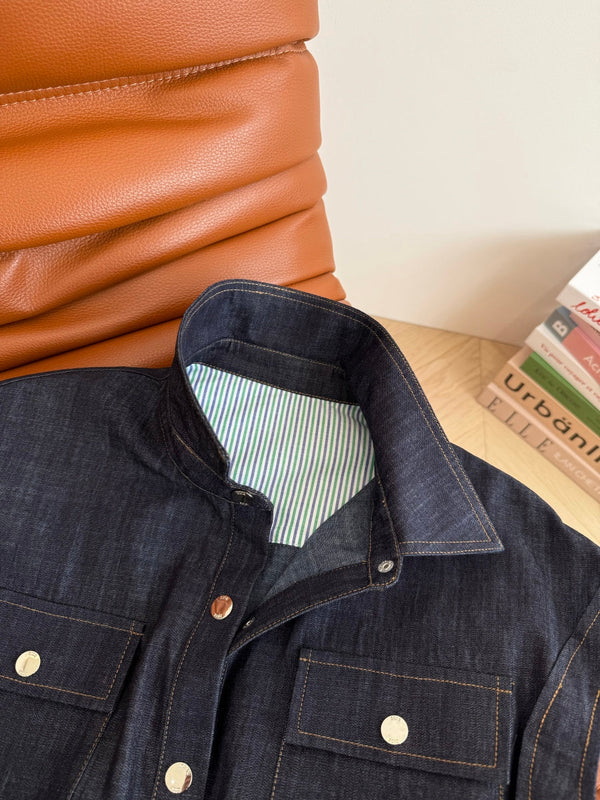 CD 25 Short-sleeved Denim Dress Indigo Blue Cotton