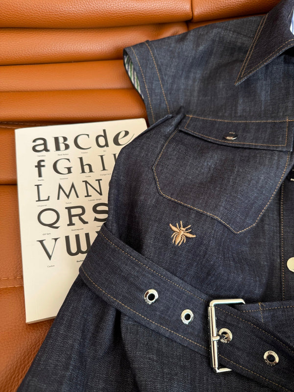 CD 25 Short-sleeved Denim Dress Indigo Blue Cotton