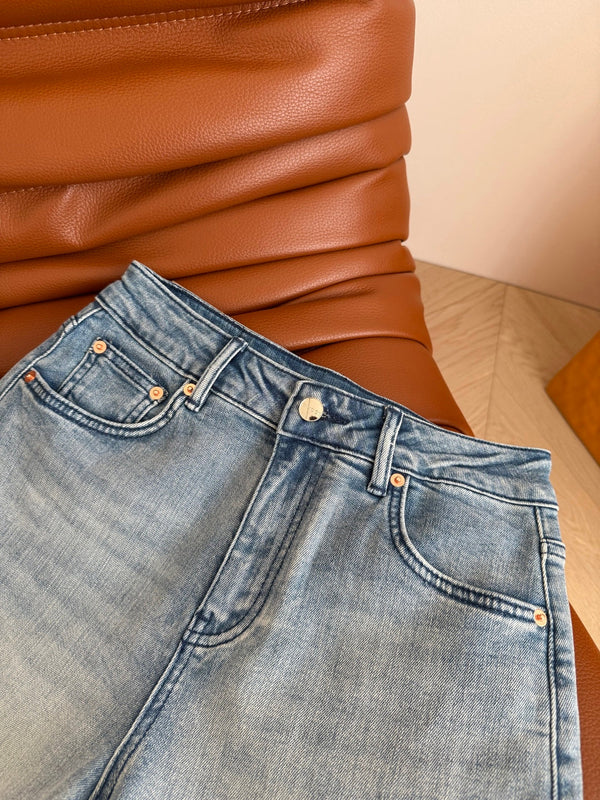 Gucci 25 Logo Embroidered Rolled-hem Denim Shorts Cotton