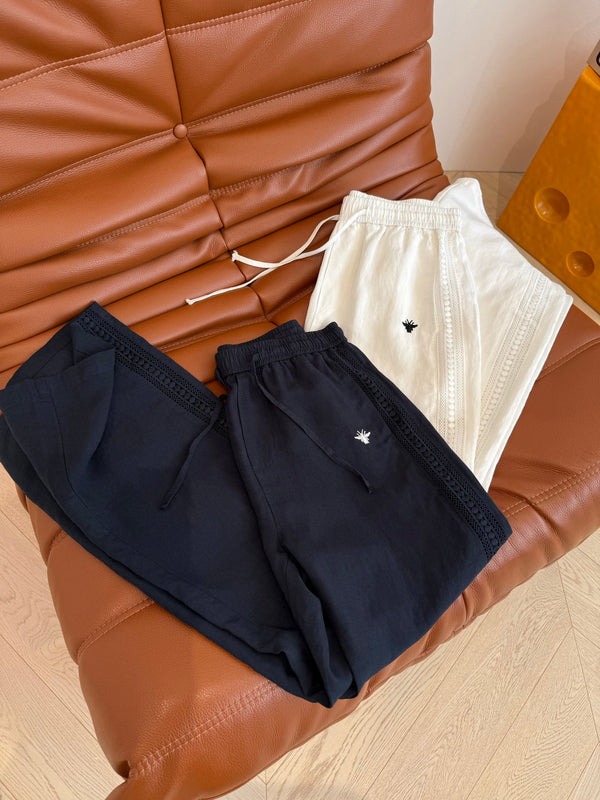 CD 25 Hollow Lace Pant Black and White Natural Fiber