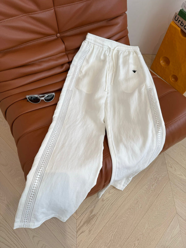 CD 25 Hollow Lace Pant Black and White Natural Fiber