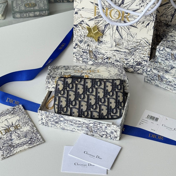 CD 30 Montaigne Coin Purse Key Bag Blue Jacquard GHW