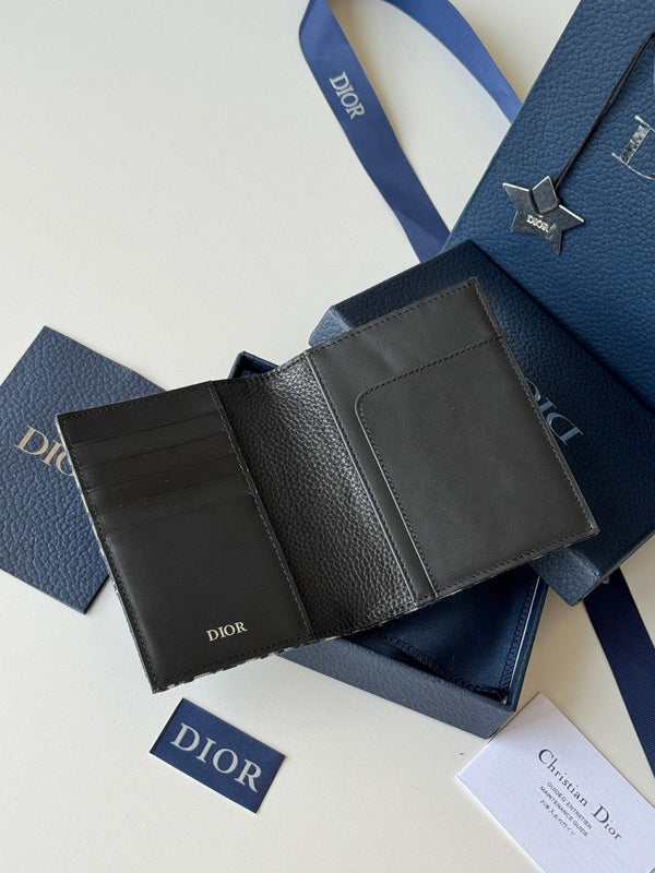 CD Oblique Passport Holder Black Beige Jacquard Cowhide