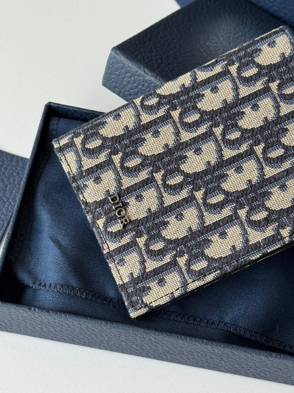 CD Oblique Passport Holder Black Beige Jacquard Cowhide