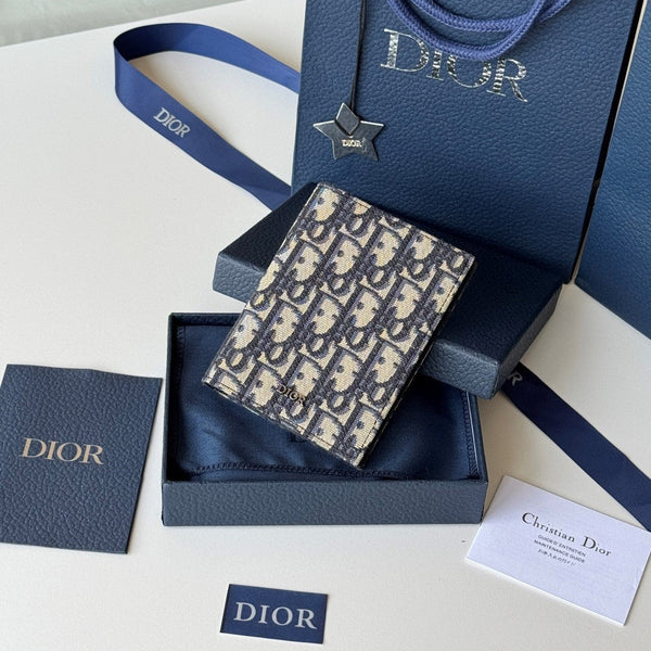 CD Oblique Passport Holder Black Beige Jacquard Cowhide