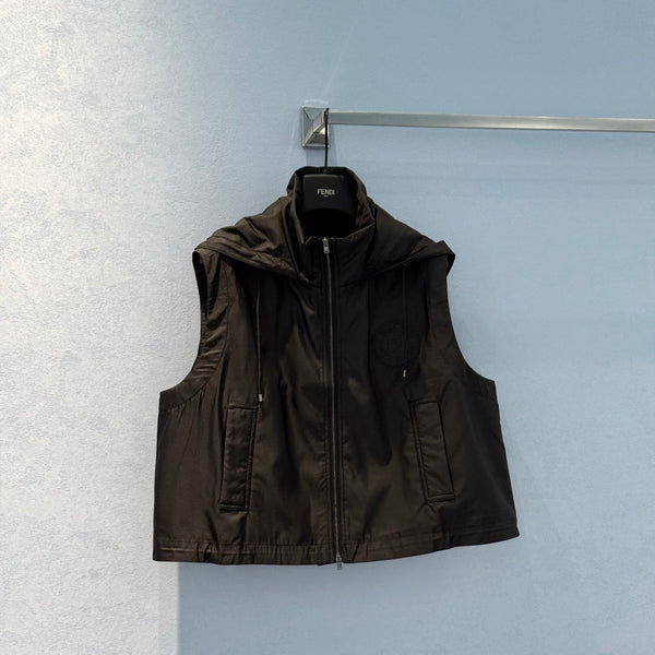 Fendi 25 Hooded Vest Black Polyester Fiber