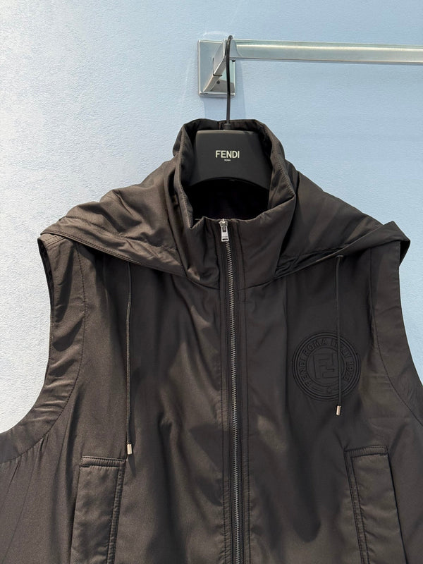 Fendi 25 Hooded Vest Black Polyester Fiber