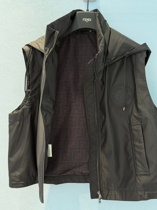 Fendi 25 Hooded Vest Black Polyester Fiber