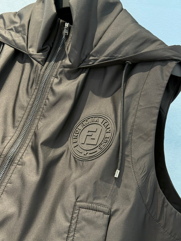 Fendi 25 Hooded Vest Black Polyester Fiber