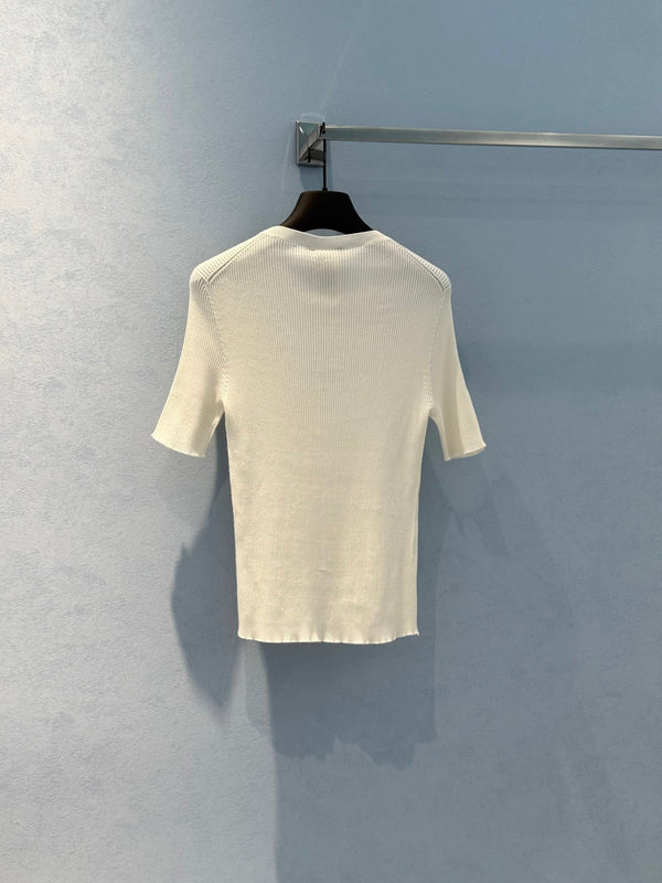 Fendi 25 Letter Hollow Knitted Short Sleeves top White Silk Cotton