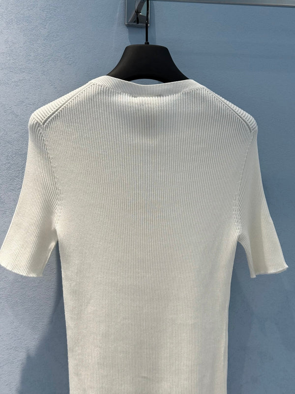 Fendi 25 Letter Hollow Knitted Short Sleeves top White Silk Cotton